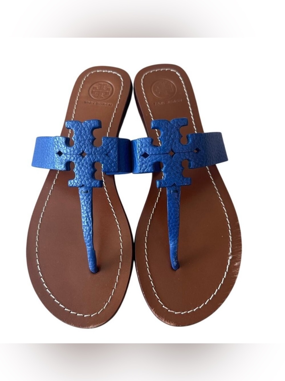 Tory Burch Moore Royal Blue Logo Sandals 9